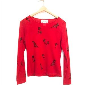 Jones Wear Petite Red & Black Wool Blend Sweater
